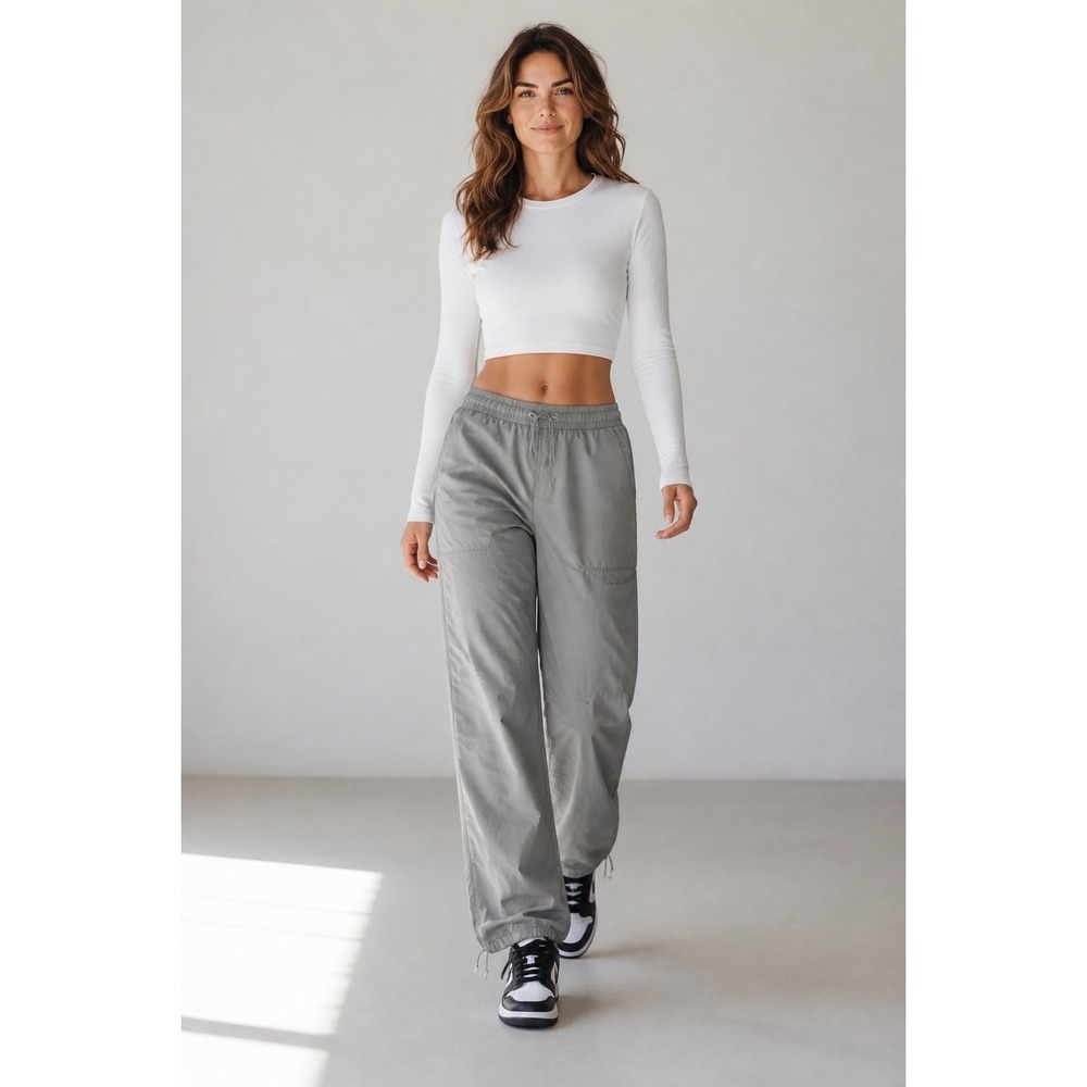 White Fox Cargo Parachute Pants Sage Green Paperbag Waist Womens XS Joggers